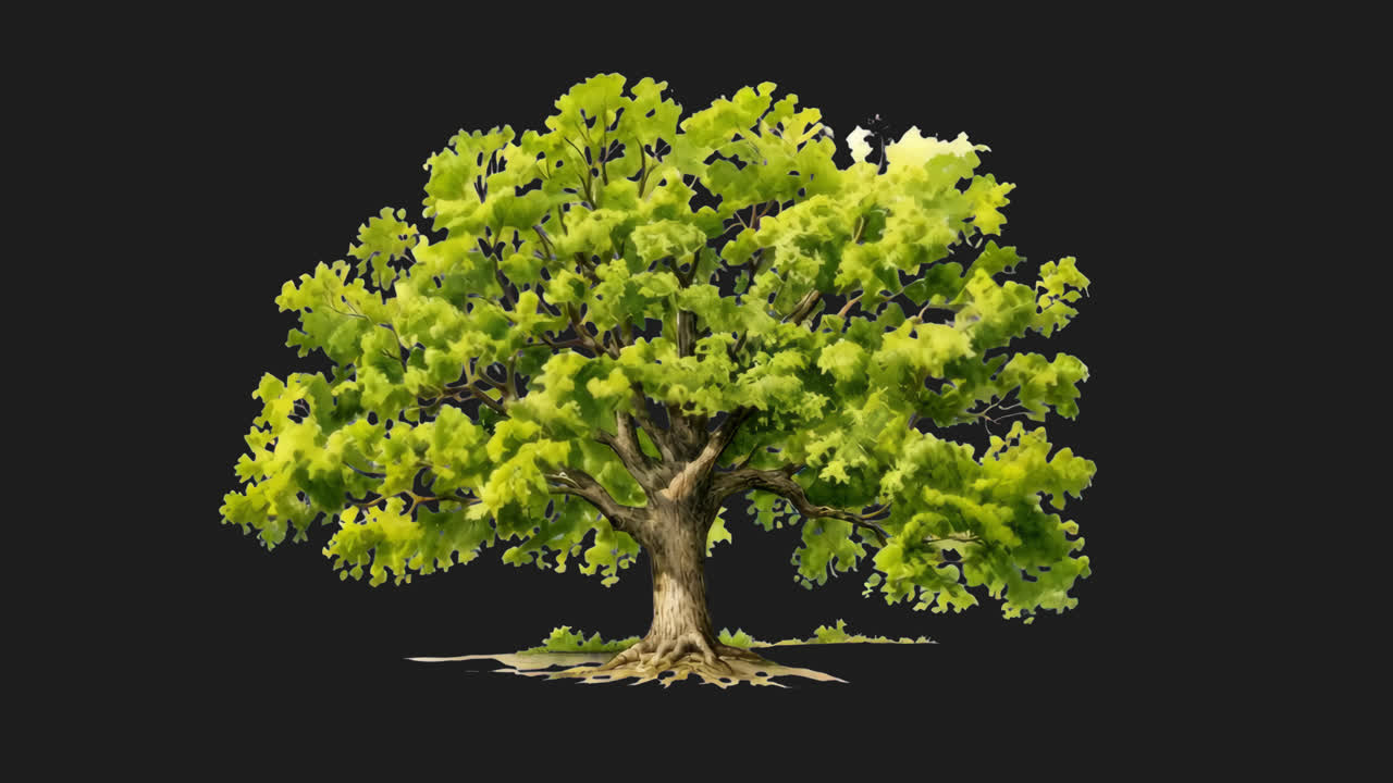 Tree moving in the wind animation isolated asset, transparent 4K video, alpha channel, ProRes 4444