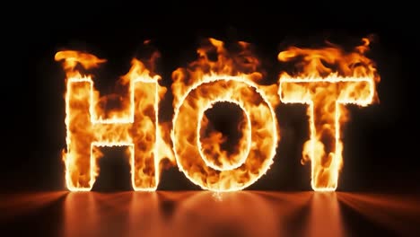 flames forming the word hot create a striking visual against a black background, emphasizing heat and energy