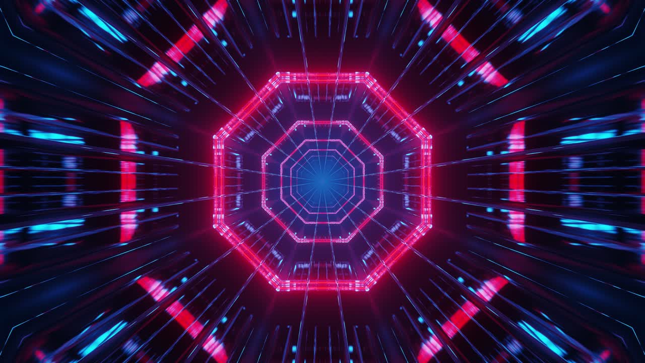 grafica animata di uno spazio oscuro altamente coinvolgente che brilla di led ciano e rossi che rappresentano ragnatele