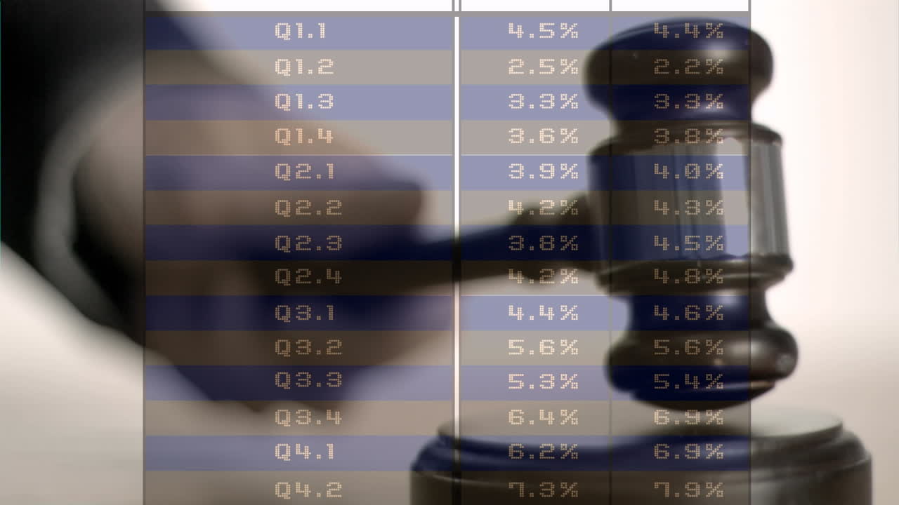 animación del procesamiento de datos financieros sobre el martillo del subastador