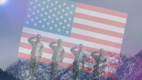 animation of soldiers saluting over american flag