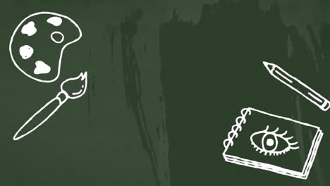 animación de los iconos de los artículos escolares en fondo verde