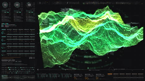 Futuristic-Holographic-Terrain-environment,-geomorphology,-topography-and-digital-data-telemetry-information-display-motion-graphic-user-interface-head-up-display-screen