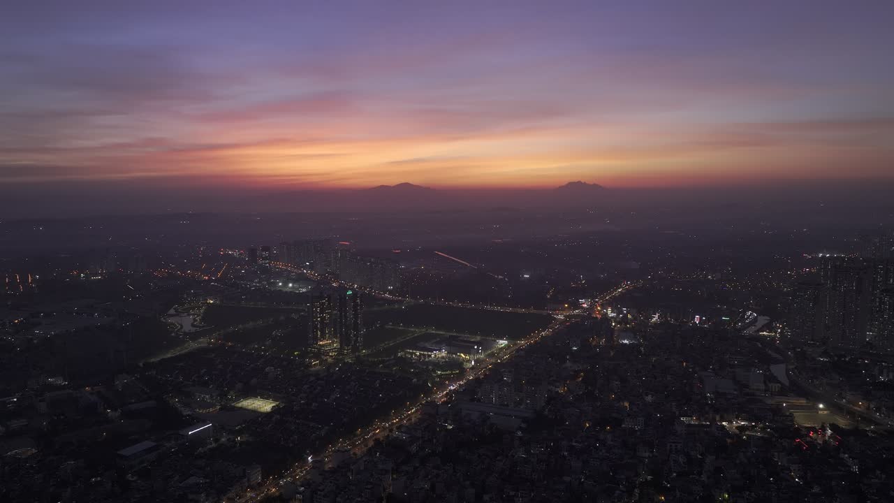 Beautiful sunset over Hanoi city, Vietnam. Urban landscape background