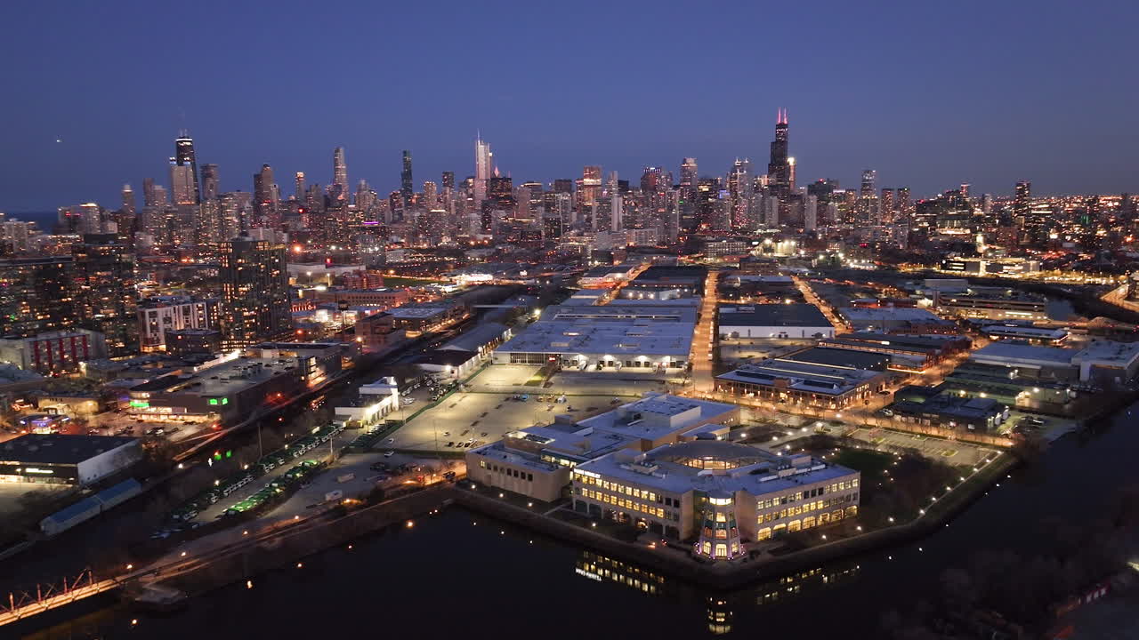 Aerial view of Chicago at night