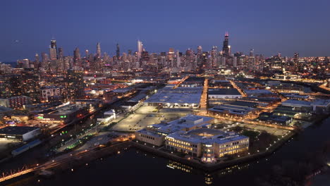 aerial view of chicago at night
