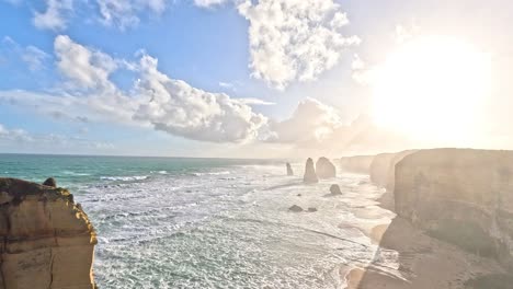 sunset view of ocean cliffs and rock formations