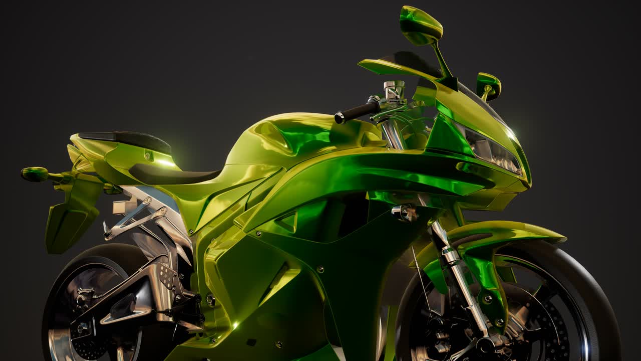 밝은 조명을 가진 어두운 스튜디오에서 스포츠 오토바이