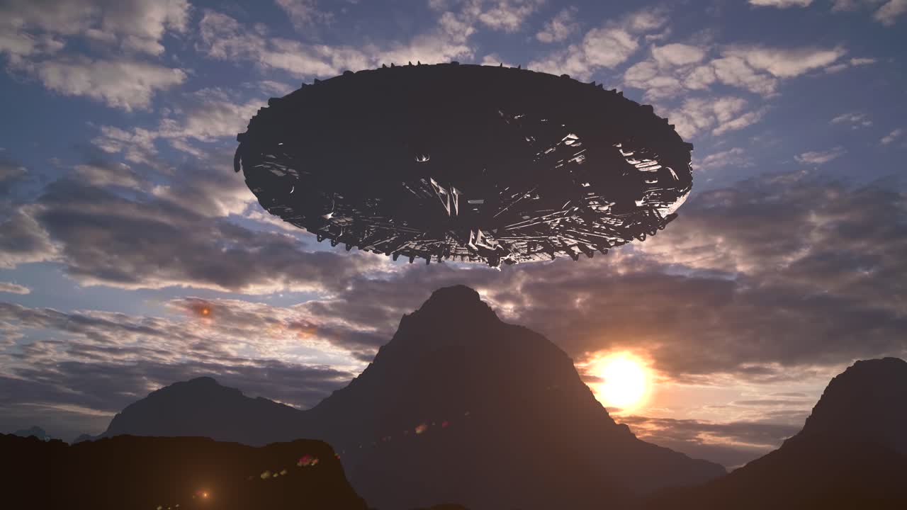 UFO over Mountain at Sunset