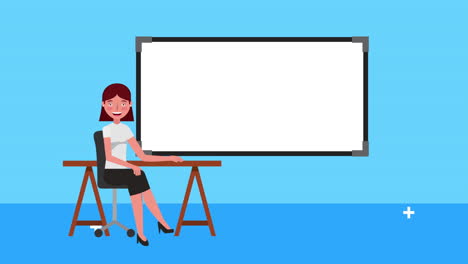 joven mujer de negocios en la oficina con la junta de entrenamiento