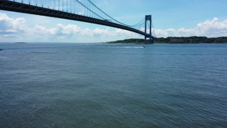 a low angle drone view of lower new york bay