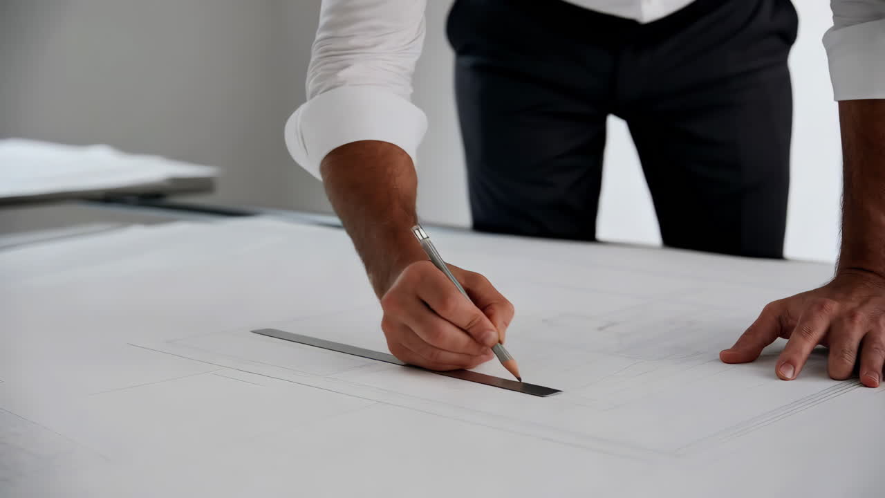 Architect working on blueprints