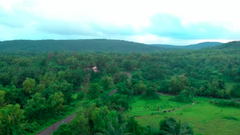 green village evening scene goat in forground india maharashtra
