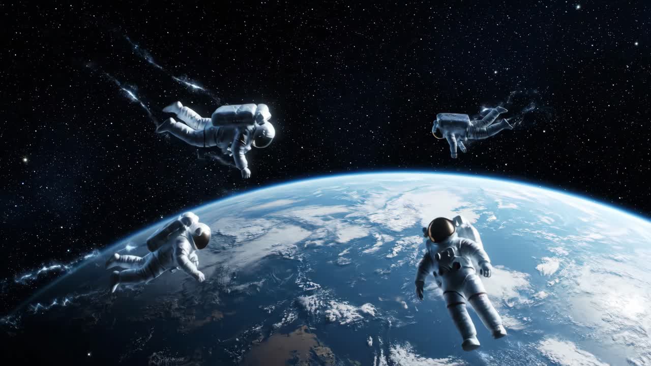 Astronauts in Space over Earth