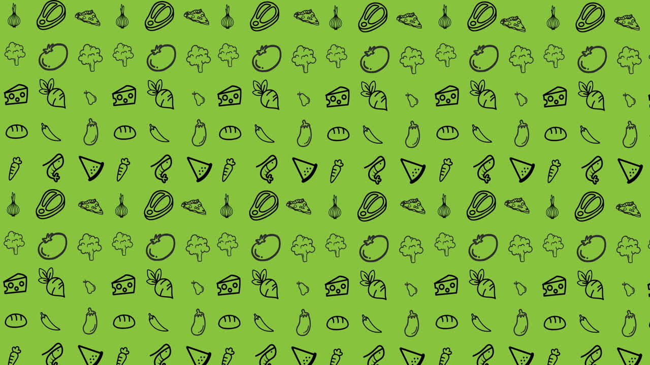 animación de verduras en movimiento sobre un fondo verde