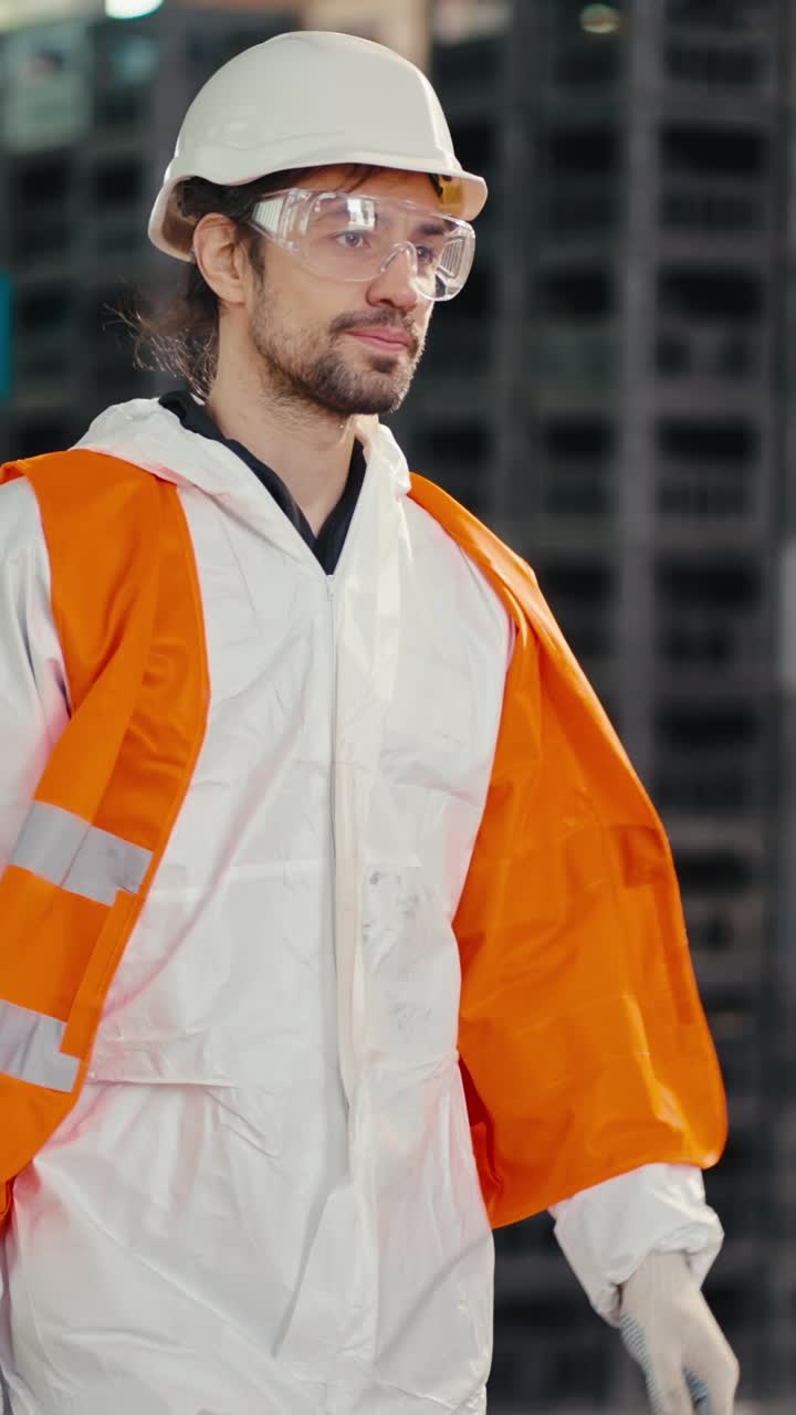 Worker in Protective Gear in a Warehouse