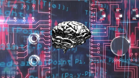 composición digital del procesamiento de datos sobre el cerebro giratorio contra las conexiones de microprocesador