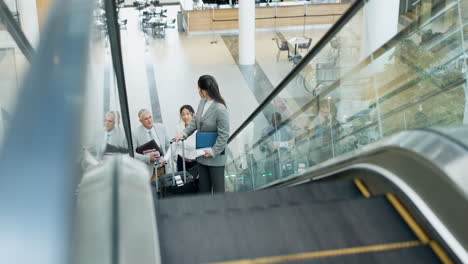 escalator, talking and a business people