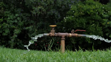 Wasserspritzer-Aus-Einer-Doppelwasserversorgung-Für-Die-Notwendige-Bewässerung-Eines-Gartens