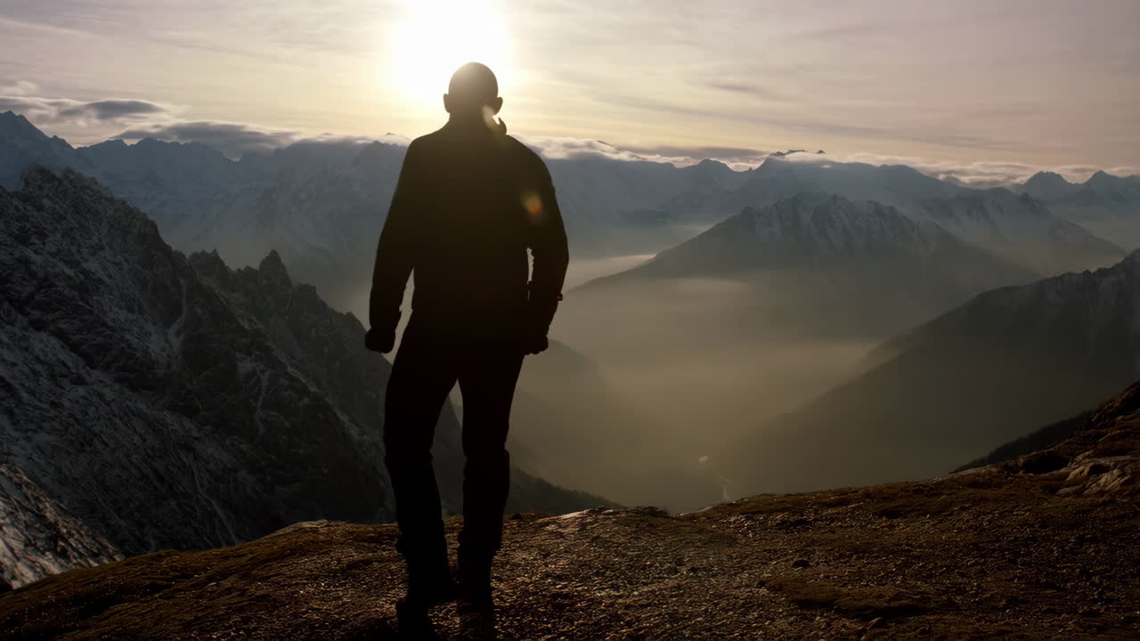 Man standing on mountain top at sunrise