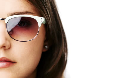 woman wearing sunglasses portrait close up half face character series isolated on pure white background