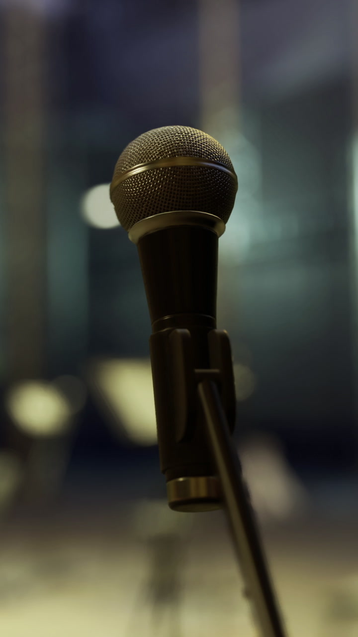 Microphone is ready on stage before the performance starts in the evening