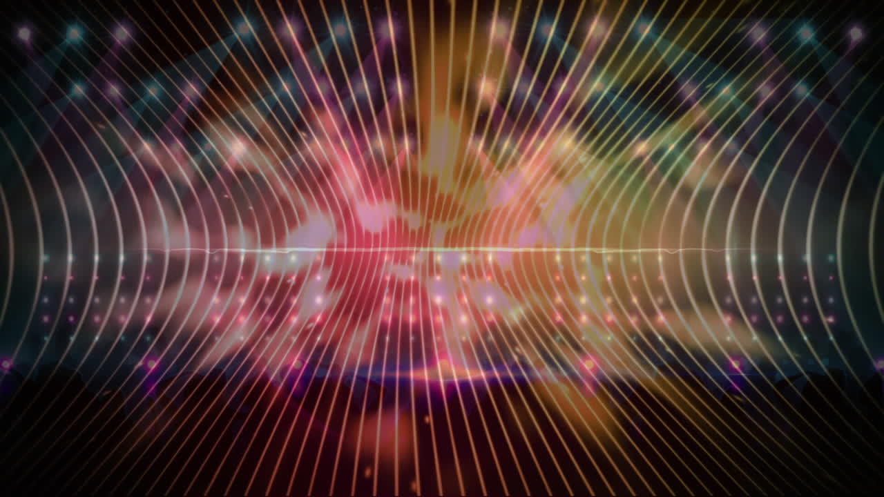 animazione di punti luminosi e sentieri di luce con persone che ballano