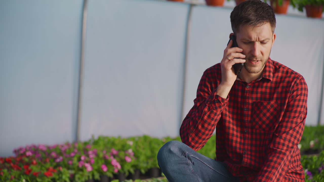 Gardener Talking on Phone, Business Call with Client