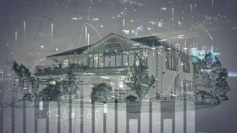 animation of statistics and data processing over cityscape