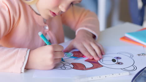 girl child, drawing and color in classroom