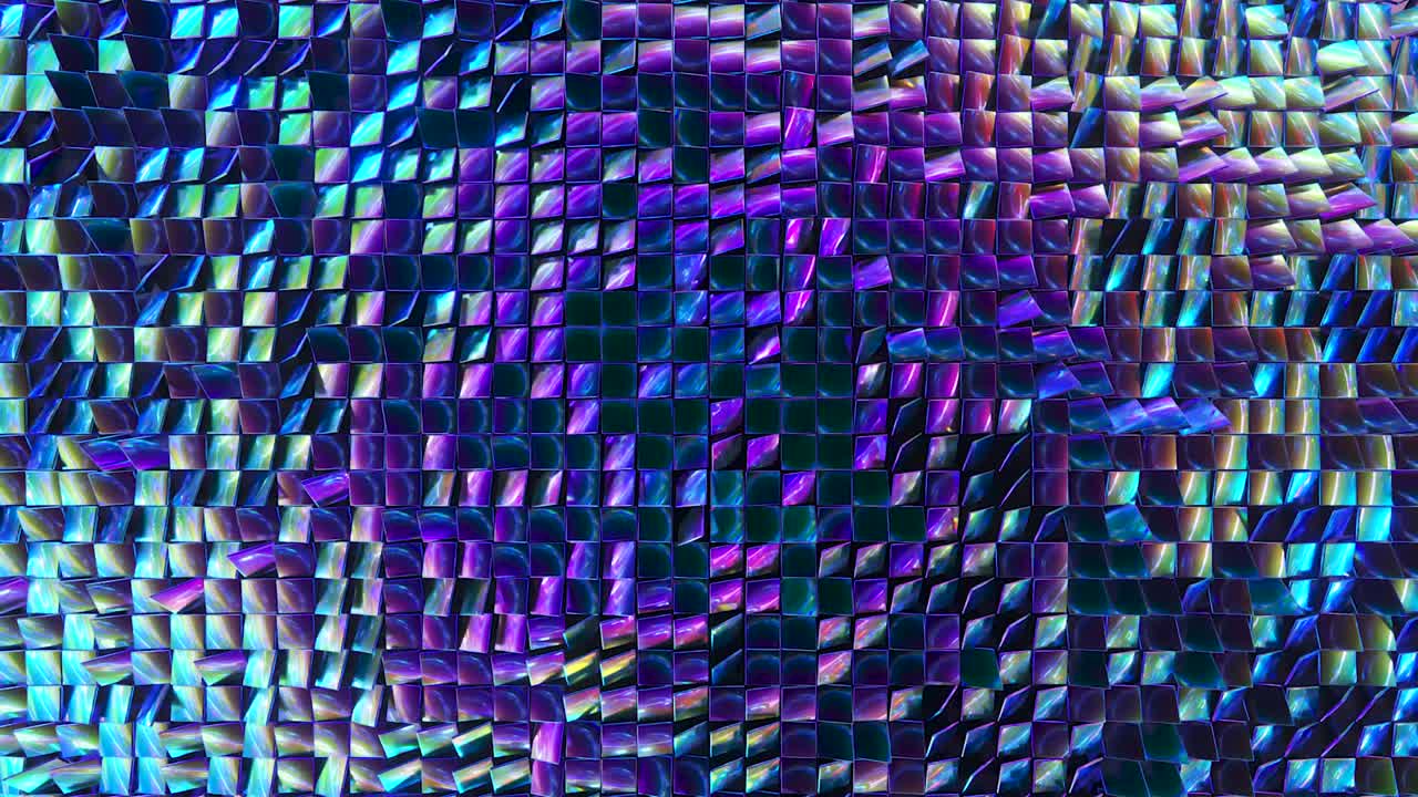 fondo abstracto de cubos holográficos reflectantes que crean una superficie de onda. iluminación de neón moderna, fondo de moda. animación en 3d de un bucle sin costuras
