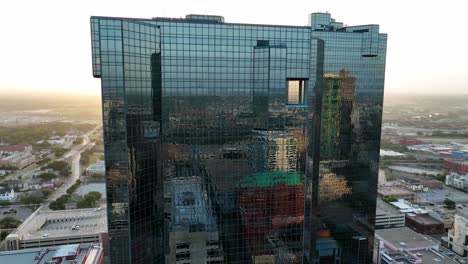 panorama shot of two tall skyscrapers in downtown fort worth