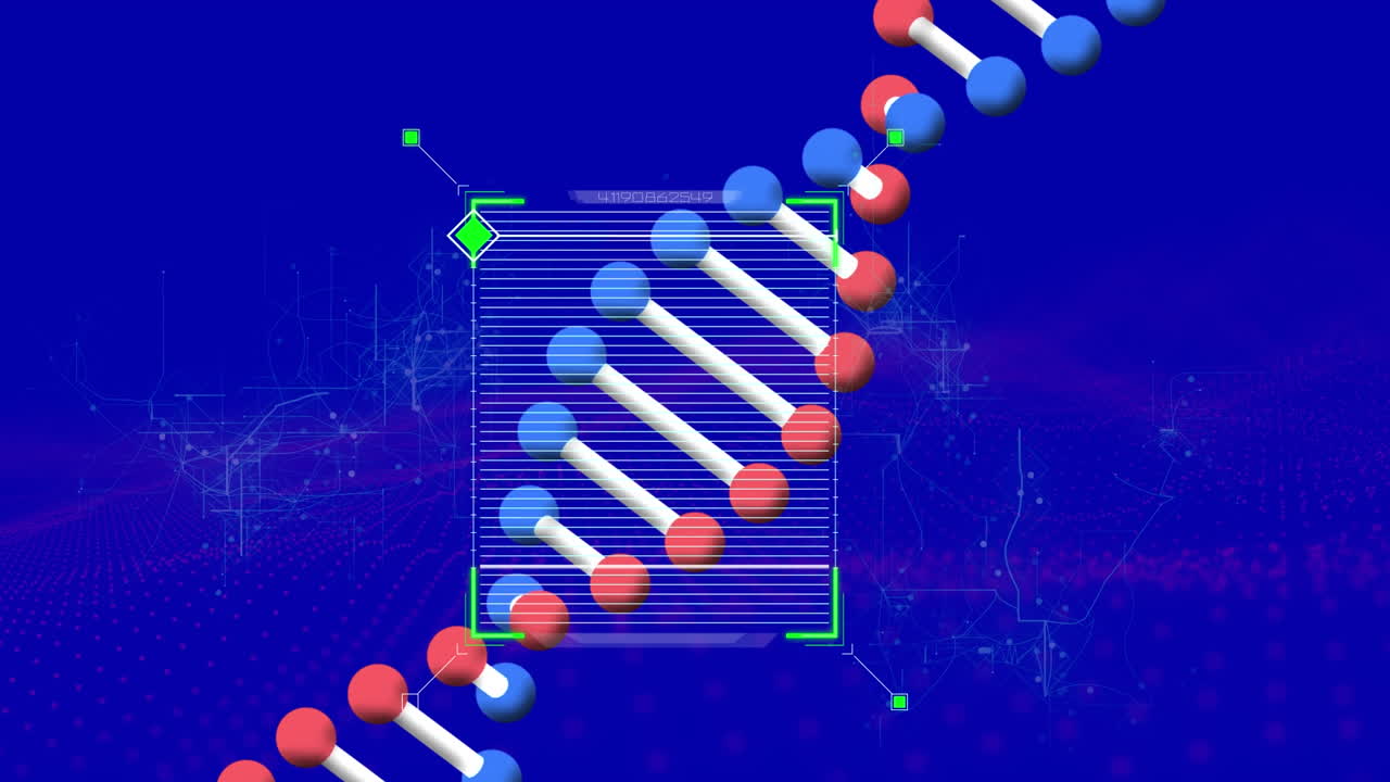 Animation of scope scanning over dna strand on blue background
