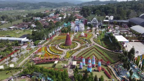 top view of beautiful flower garden in the middle of the city in indonesia