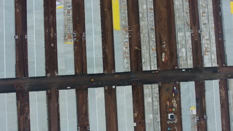 aerial view on new buildings of future animal farm. up to date agricultural farm in the field.