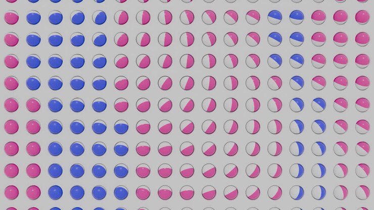 Abstract Grid of Blue and Pink Color-Shifting Circles