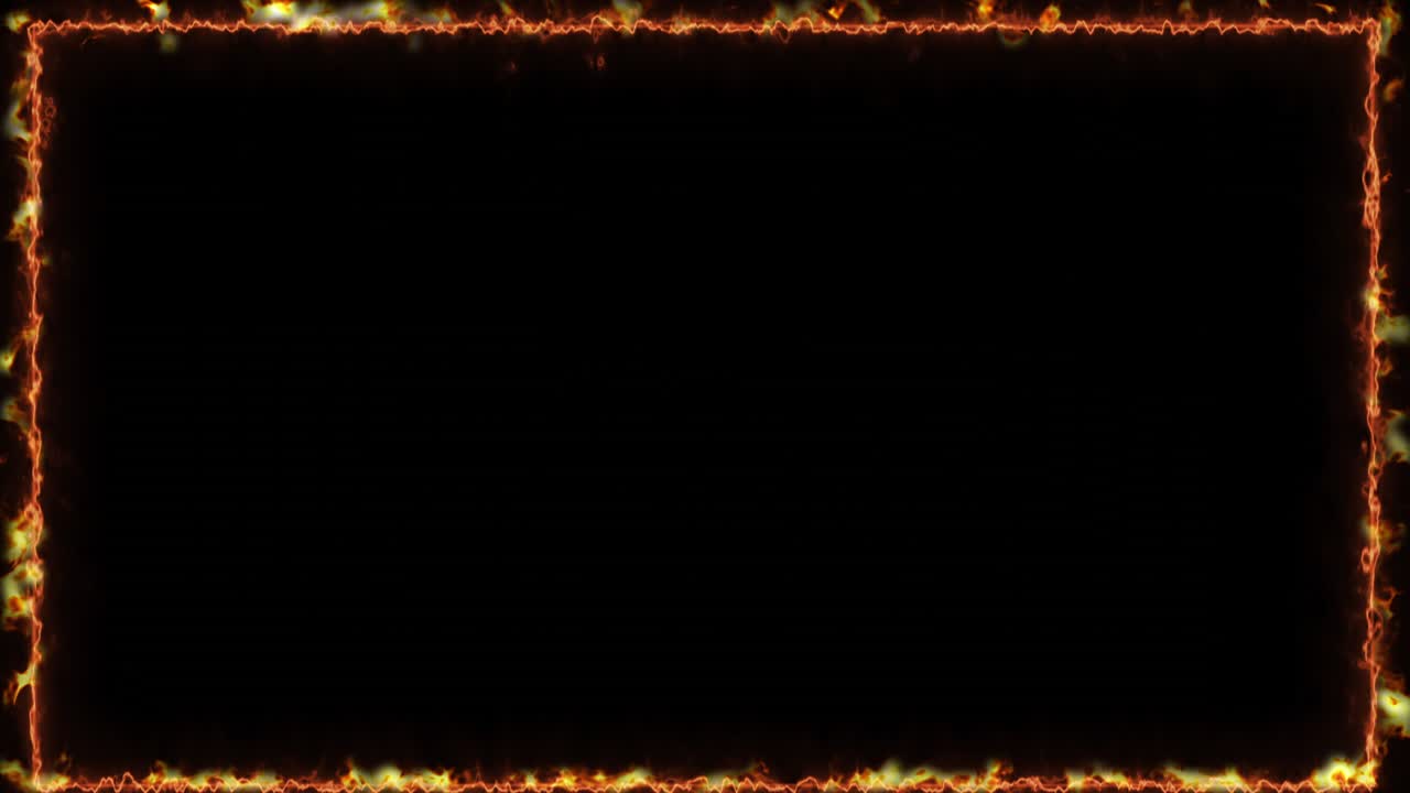 화재 프레임 배경의 3d 렌더링 컴퓨터는 직사각형의 주변에 불꽃을 생성합니다.