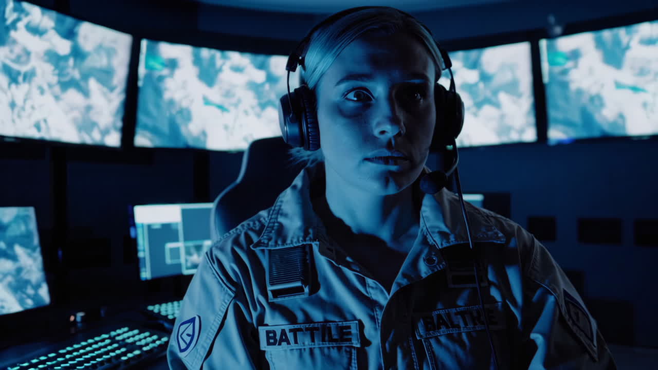 Woman Operator in a Military Control Room