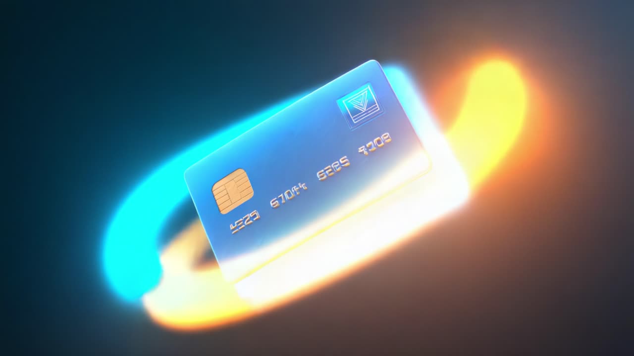Dynamic Visuals of a Credit Card Surrounded by Glowing Effects, Capturing the Essence of Modern Financial Transactions and the Technological Innovations Empowering Payments