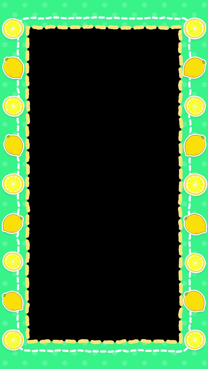 Animated vertical video overlay border decorated with fresh lemons, yellow slices, and green notebook paper.