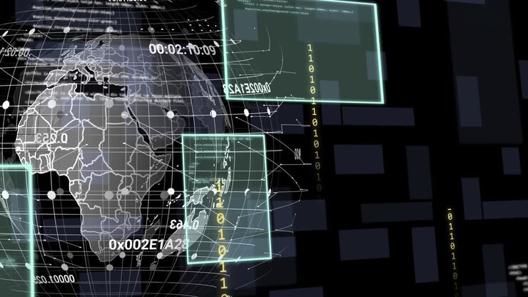 Animazione di un globo ed elaborazione dati su schermi digitali