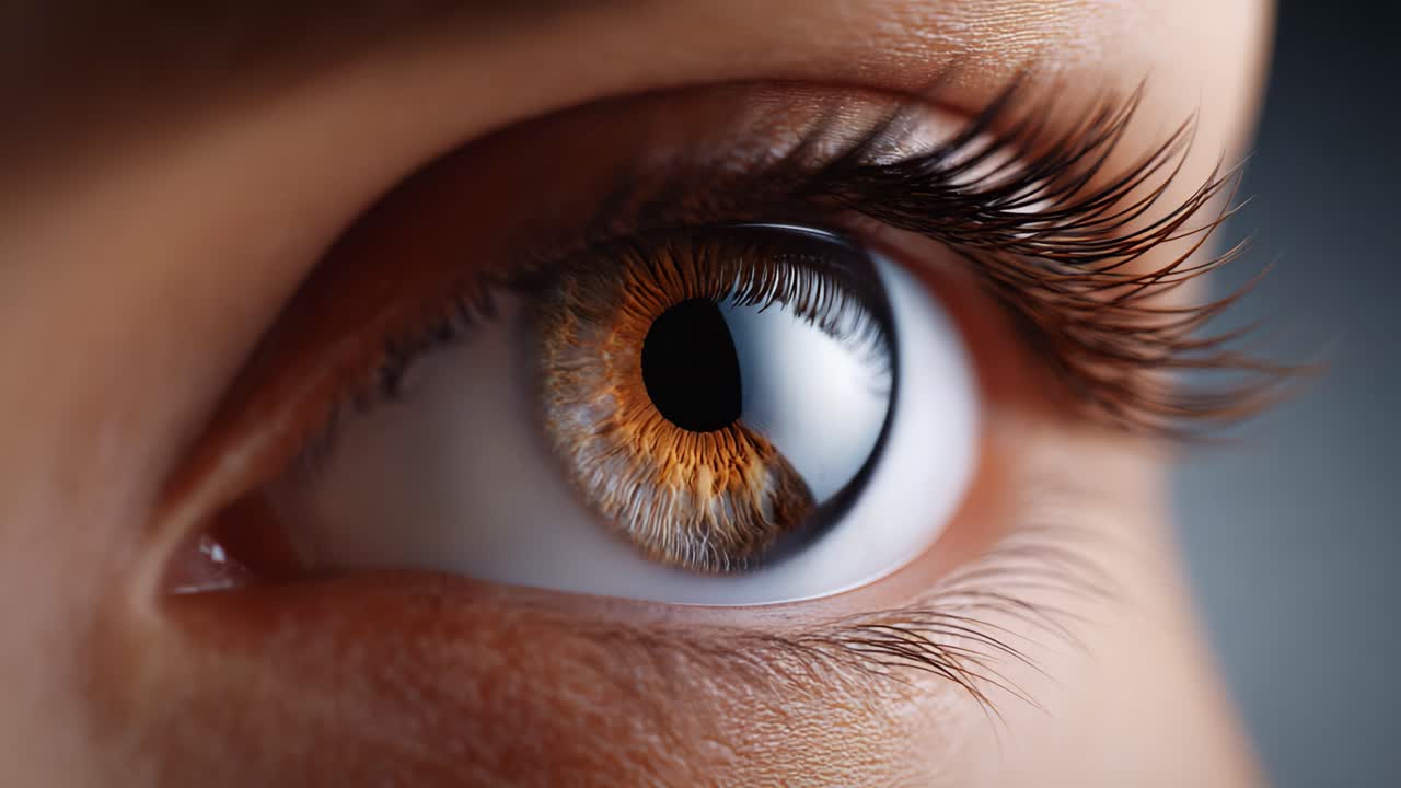 Primo piano di un occhio umano: dettagli accattivanti di iride, pupilla e ciglia in alta definizione, che mostrano elementi visivi artistici e bellezza naturale