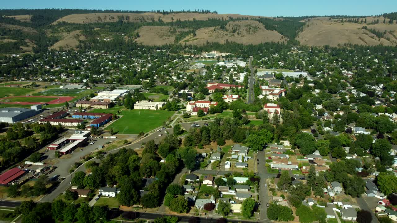 US, Oregon, La Grande, Eastern Oregon University, 2025-08-11 - Drone view of Eastern Oregon University (EOU) campus