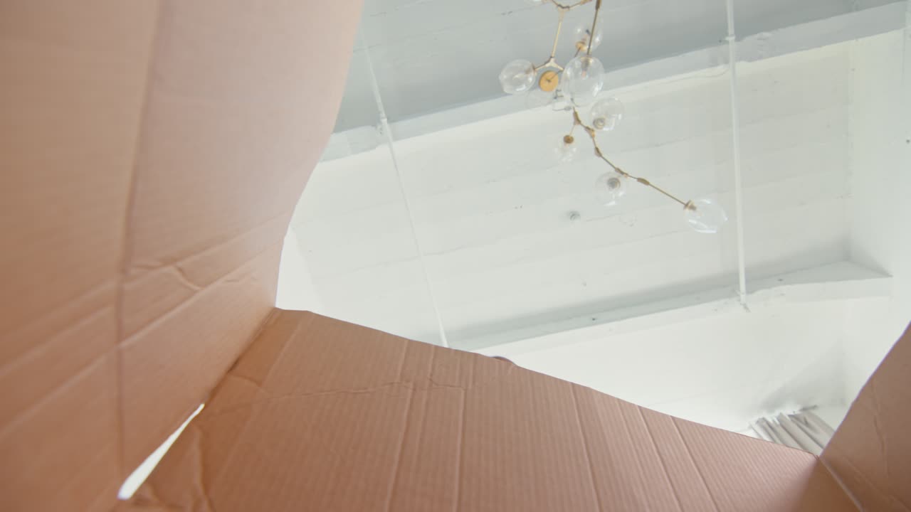 Young african american woman student packs books and pillow in carton box