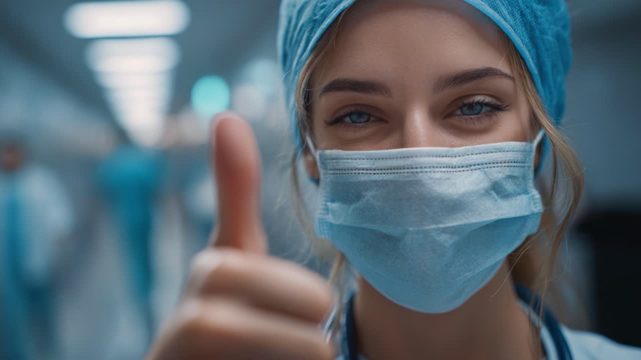A Confident Healthcare Professional Giving a Thumbs-Up, Showcasing Professionalism and Positivity in a Medical Environment