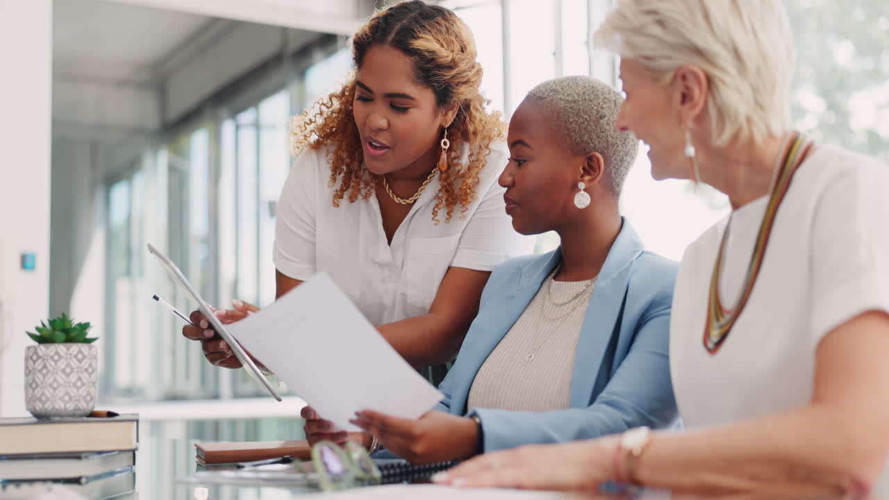 Documents, team work or business women