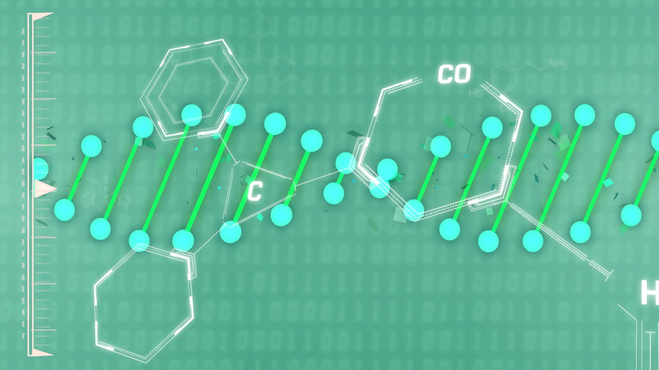 이진 코딩 배경에 대한 화학 구조 애니메이션