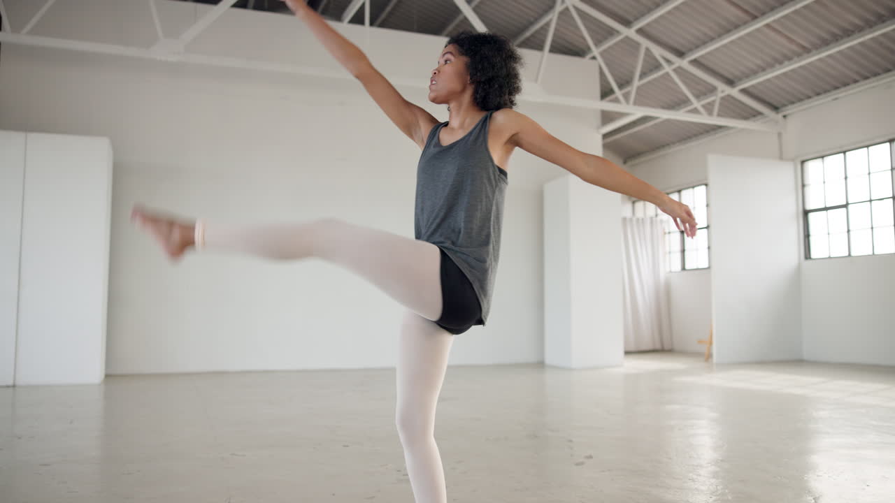 Dance, energy and freedom with a woman in a studio