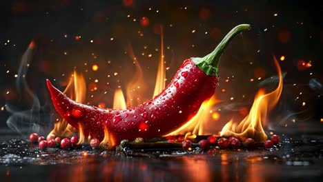 red chili pepper on fire