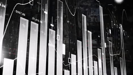 Animation-Von-Diagrammen-Und-Datenverarbeitung-über-Stadtlandschaft